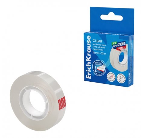 ErichKrause Clear Cinta Adhesiva - Alta Adhesion - 12mm de Ancho - 33 Metros - Resistente a la Luz - Color Transparente