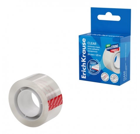 ErichKrause Clear Cinta Adhesiva - Alta Adhesion - 24mm de Ancho - 20 Metros - Resistente a la Luz - Color Transparente
