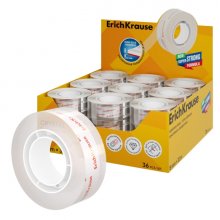ErichKrause Crystal Expositor con 36 Cintas Adhesivas - Alta Adhesion - 18mm de Ancho - 33 Metros - Resistente al Desgarro Longitudinal - Color Transparente