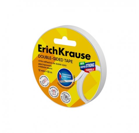 ErichKrause Cinta Adhesiva de Doble Cara - 1mm de Grosor - 12mm de Ancho - 10 Metros - Alta Adhesion - Base de Papel Extraible - Color Transparente