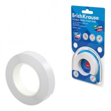 ErichKrause Cinta Adhesiva de Doble Cara - Espuma - Soporta hasta 4kg/m2 - 1mm de Grosor - 12mm de Ancho - 2 Metros - Alta Adhesion - Resistente al Desgarro Longitudinal - Color Blanco