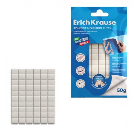ErichKrause Masilla Adhesiva - 50 Gramos - Reutilizable - Facil de Retirar - Multisuperficie - Color Blanco