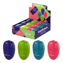 ErichKrause Eva Reef Expositor con 24 Sacapuntas con Contenedor - Plastico - Cuchilla Niquelada de Acero al Carbono - Orificio de 8mm - Colores Surtidos
