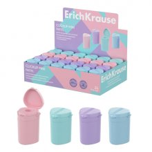 ErichKrause ClickUp Mini Pastel Expositor con 24 Sacapuntas con Contenedor - Plastico - Cuchilla Niquelada de Acero al Carbono - Orificio de 8mm - Colores Surtidos