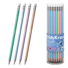 ErichKrause JOY Pastel Bloom Lapiz de Grafito con Goma de Borrar - Mina HB - Cuerpo Redondo - Plastico - Agarre Ergonomico - Colores Surtidos (42 uds)