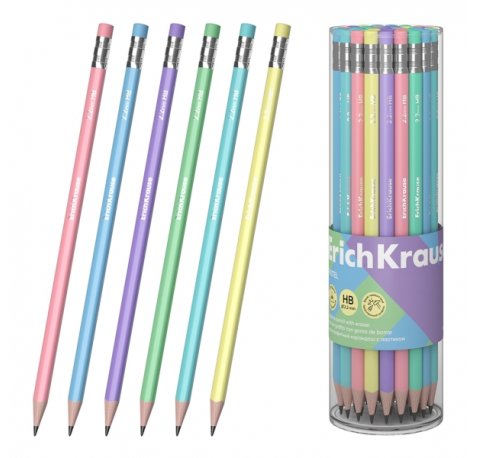 ErichKrause Pastel Lapiz de Grafito con Goma de Borrar - Mina HB - Cuerpo Triangular - Agarre Ergonomico - Colores Surtidos (42 uds)