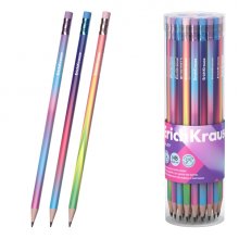 ErichKrause Galaxy Lapiz de Grafito con Goma de Borrar - Mina HB - Cuerpo Triangular - Plastico - Agarre Ergonomico - Faciles de Difuminar - Colores Surtidos (42 uds)
