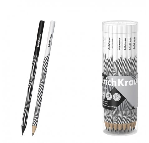 ErichKrause Illusion Lapiz de Grafito - Mina HB - Cuerpo Redondo - Mina Resistente - Color Negro/Blanco (42 uds)