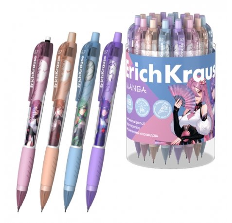 ErichKrause Manga Portaminas - Mina HB de 0.7mm - Agarre de Goma - Ergonomico - Colores Surtidos (24 uds)