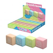 ErichKrause School Cube Expositor con 36 Gomas de Borrar - Caucho Termoplastico - No Deja Residuos - No Rasga el Papel - Libre de PVC - Colores Surtidos