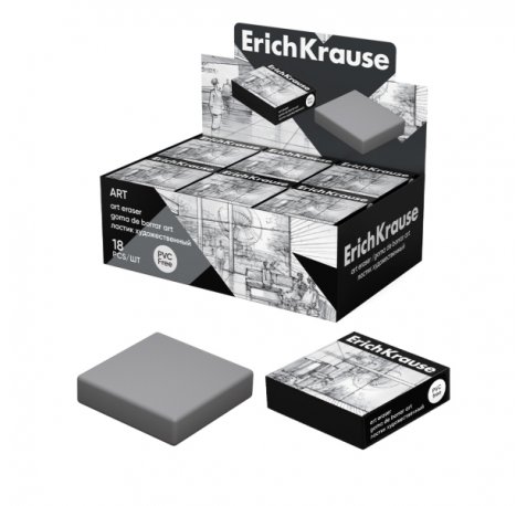 ErichKrause Art Expositor con 18 Gomas de Borrar - No Deja Residuos - No Rasga el Papel - Libre de PVC - Color Gris