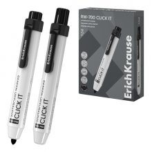 ErichKrause RW-700 Click it Rotulador para Pizarra Blanca - Sistema Retractil - Punta Conica - Trazo de 2.0mm - Tinta a Base de Alcohol - No Toxico - Facil de Borrar - Secado Rapido - Color Negro (12 uds)