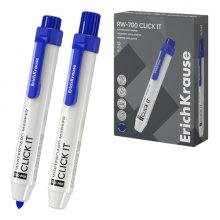ErichKrause RW-700 Click it Rotulador para Pizarra Blanca - Sistema Retractil - Punta Conica - Trazo de 2.0mm - Tinta a Base de Alcohol - No Toxico - Facil de Borrar - Secado Rapido - Color Azul (12 uds)