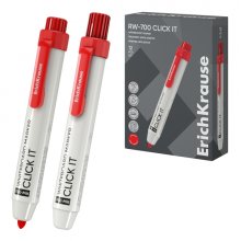 ErichKrause RW-700 Click it Rotulador para Pizarra Blanca - Sistema Retractil - Punta Conica - Trazo de 2.0mm - Tinta a Base de Alcohol - No Toxico - Facil de Borrar - Secado Rapido - Color Rojo (12 uds)