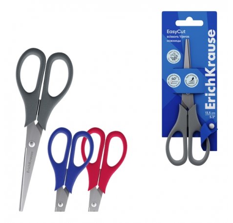 ErichKrause EasyCut Tijeras de 13.5cm - Mangos de Plastico Resistente a Golpes - Ergonomicas - Colores Surtidos