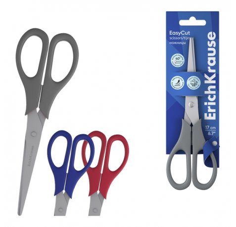 ErichKrause EasyCut Tijeras de 17cm - Mangos de Plastico Resistente a Golpes - Ergonomicas - Colores Surtidos