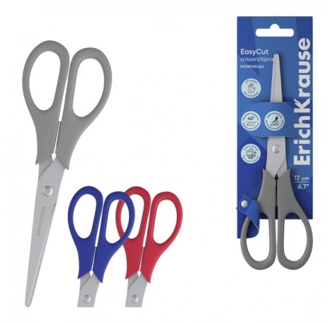ErichKrause EasyCut Tijeras de 17cm para Zurdos - Mangos de Plastico Resistente a Golpes - Ergonomicas - Colores Surtidos
