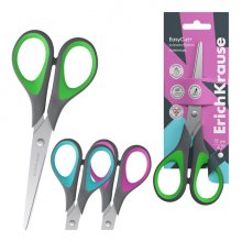 ErichKrause EasyCut + Tijeras de 17cm para Zurdos - Mangos de Plastico y Goma Antideslizante - Ergonomicas - Acero Inoxidable - Colores Surtidos