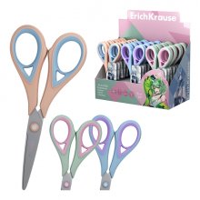 ErichKrause Endeavor Manga Expositor con 24 Tijeras de 16cm - Mangos de Plastico y Goma Antideslizante - Cuchillas en Forma de Arco - Ergonomicas - Acero Inoxidable - Colores Surtidos
