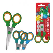 ErichKrause Junior Softy Jolly Friends Tijeras de 13cm - Puntas Redondeadas - Mango de Plastico y Goma Antideslizante - Colores Surtidos