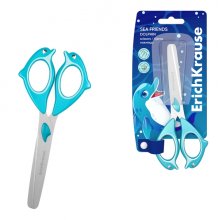 ErichKrause Sea Friends Dolphin Tijeras de 13.5cm - Puntas Redondeadas - Mangos de Plastico Resistente a Golpes con Forma - Acero Inoxidable - Color Azul