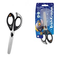 ErichKrause Sea Friends Piranha Tijeras de 14.5cm - Puntas Redondeadas - Mangos de Plastico Resistente a Golpes con Forma - Acero Inoxidable - Color Negro
