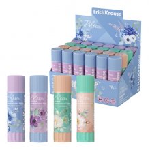 ErichKrause EasyStick Pastel Bloom Expositor con 24 Pegamentos en Barra - 19g - Adhesion Fuerte - Multisuperficie - Color Blanco