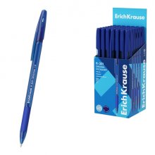 ErichKrause R-301 Stick and Grip Original Boligrafo con Capuchon - Punta de 1.0mm - Cuerpo Transparente - Trazo 0.5mm - Zona de Agarre de Goma - Tinta de Secado Rapido - Tapa Ventilada - Color Azul (50 uds)