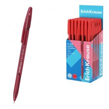 ErichKrause R-301 Stick and Grip Original Boligrafo con Capuchon - Punta de 1.0mm - Cuerpo Transparente - Trazo 0.5mm - Zona de Agarre de Goma - Tinta de Secado Rapido - Tapa Ventilada - Color Rojo (50 uds)