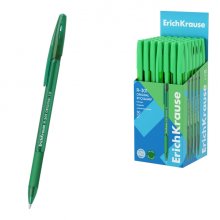 ErichKrause R-301 Stick and Grip Original Boligrafo con Capuchon - Punta de 1.0mm - Cuerpo Transparente - Trazo 0.5mm - Zona de Agarre de Goma - Tinta de Secado Rapido - Tapa Ventilada - Color Verde (50 uds)