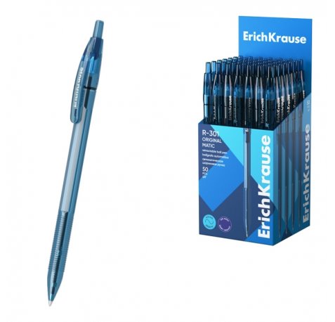 ErichKrause R-301 Matic Original Boligrafo Retractil - Punta de 1.0mm - Trazo 0.5mm - Color Azul (50 uds)