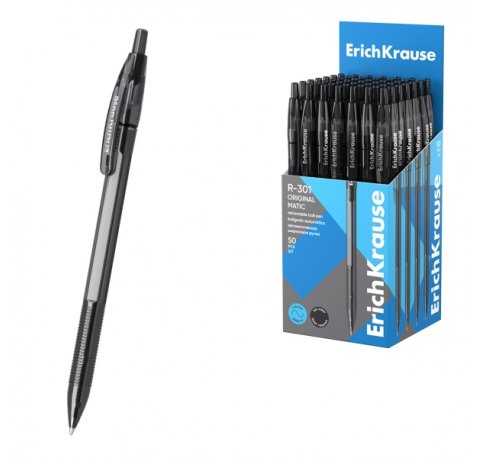 ErichKrause R-301 Matic Original Boligrafo Retractil - Punta de 1.0mm - Trazo 0.5mm - Color Negro (50 uds)