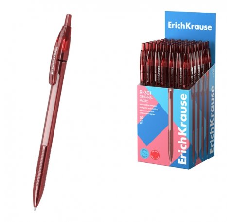 ErichKrause R-301 Matic Original Boligrafo Retractil - Punta de 1.0mm - Trazo 0.5mm - Color Rojo (50 uds)