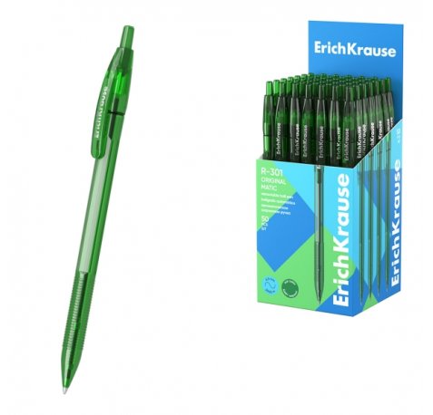 ErichKrause R-301 Matic Original Boligrafo Retractil - Punta de 1.0mm - Trazo 0.5mm - Color Verde (50 uds)