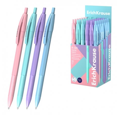ErichKrause R-301 Matic Pastel Boligrafo Retractil - Modelos Surtidos - Trazo 0.35mm - Color Azul (50 uds)