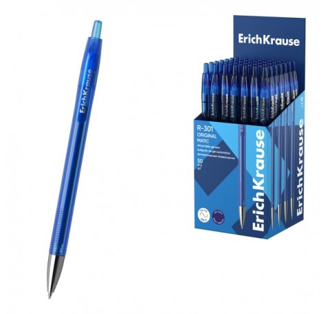 ErichKrause R-301 Original Gel Matic Boligrafo Retractil - Punta de 0.5mm - Trazo 0.4mm - Color Azul (50 uds)