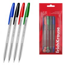 ErichKrause R-301 Stick Classic Pack de 8 Boligrafos con Capuchon - Punta de 1.0mm - Cuerpo Transparente - Trazo 0.5mm - Tinta de Secado Rapido - Tapa Ventilada - Colores Surtidos