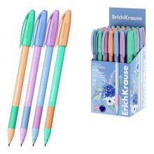 ErichKrause U-109 Stick and Grip Pastel Bloom Boligrafo con Capuchon - Modelos Surtidos - Trazo 0.3mm - Zona de Agarre de Goma - Tinta de Baja Viscosidad - Tapa Ventilada - Color Azul (50 uds)
