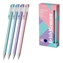 ErichKrause ULTRA-20 Stick Pastel Boligrafo con Capuchon - Modelos Surtidos - Trazo 0.26mm - Tinta de Baja Viscosidad - Tapa Ventilada - Color Azul (12 uds)
