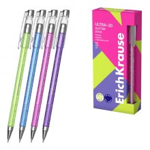 ErichKrause ULTRA-20 Stick Glitter Boligrafo con Capuchon - Modelos Surtidos - Trazo 0.26mm - Tinta de Baja Viscosidad - Tapa Ventilada - Color Azul (12 uds)