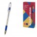 ErichKrause L-30 Gold Stick and Grip Classic Boligrafo con Capuchon - Punta de Aguja 0.7mm - Cuerpo Transparente - Trazo 0.26mm - Zona de Agarre de Goma - Tinta de Secado Rapido - Tapa Ventilada - Color Azul (12 uds)