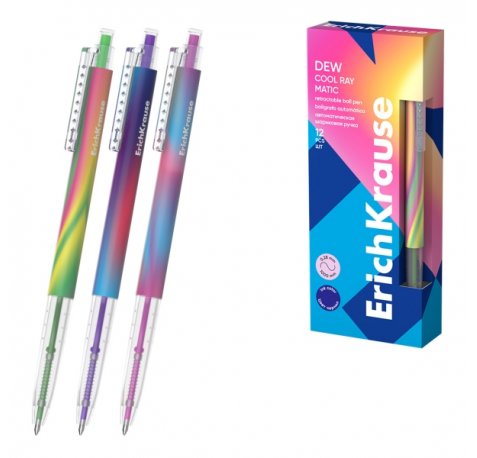 ErichKrause Dew Matic Cool Ray Boligrafo Retractil - Modelos Surtidos - Trazo 0.28mm - Color Azul (12 uds)