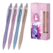 ErichKrause Butterfly Matic and Grip Manga Boligrafo Retractil - Modelos Surtidos - Trazo 0.28mm - Zona de Agarre de Goma - Color Azul (12 uds)