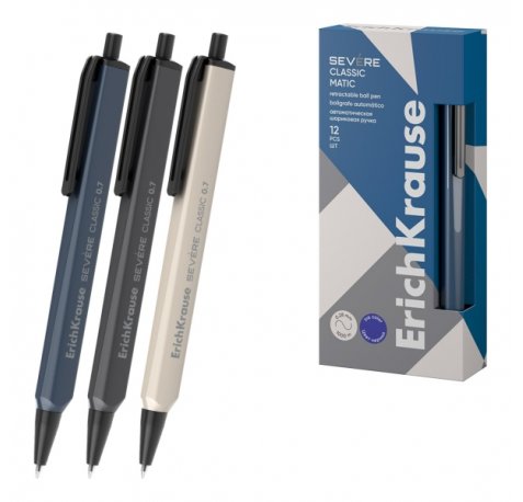 ErichKrause Severe Matic Classic Boligrafo con Capuchon - Modelos Surtidos - Trazo 0.28mm - Color Azul (12 uds)