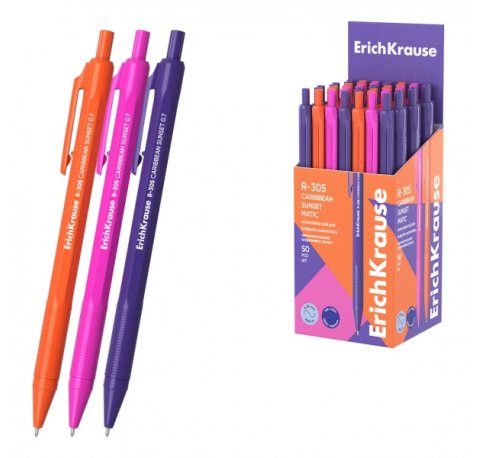 ErichKrause R-305 Matic Caribbean Sunset Boligrafo Retractil - Modelos Surtidos - Trazo 0.35mm - Color Azul (50 uds)