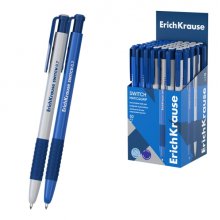 ErichKrause Switch Matic and Grip Boligrafo Retractil - Modelos Surtidos - Trazo 0.28mm - Zona de Agarre de Goma - Color Azul (50 uds)