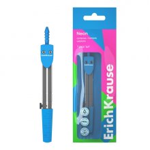 ErichKrause Neon Compas Escolar - Cuerpo Metalico - 120mm de Longitud - Radio Maximo de 180mm - Bolsa de Polietileno - Color Azul