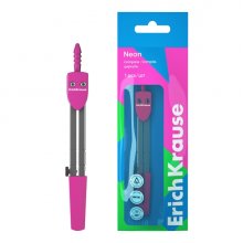 ErichKrause Neon Compas Escolar - Cuerpo Metalico - 120mm de Longitud - Radio Maximo de 180mm - Bolsa de Polietileno - Color Rosa