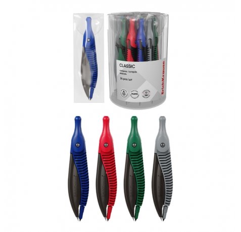 ErichKrause Classic Compas Escolar - Cuerpo de Plastico - Estuche de PVC - 122mm de Longitud - Radio Maximo de 150mm - Colores Surtidos (24 uds)