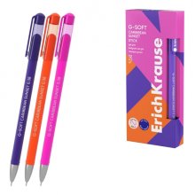 ErichKrause G-Soft Stick Caribbean Sunset Boligrafo con Capuchon - Modelos Surtidos - Trazo 0.25mm - Tinta de Gel - Resistente al Agua - Secado Rapido - Color Azul (12 uds)